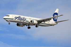 alaska airlines plane in the sky